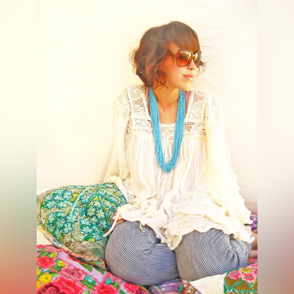 Mexican Poncho Embroidered Lace Crochet Boho Blouse